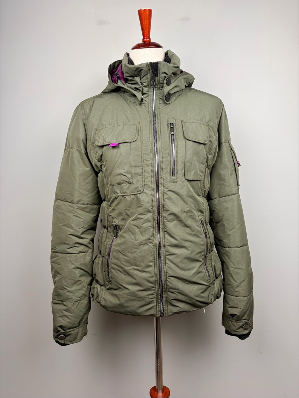 Obermeyer Leighton Luxe Jacket Women 6 Olive Green Hooded Insulated Ski Coat